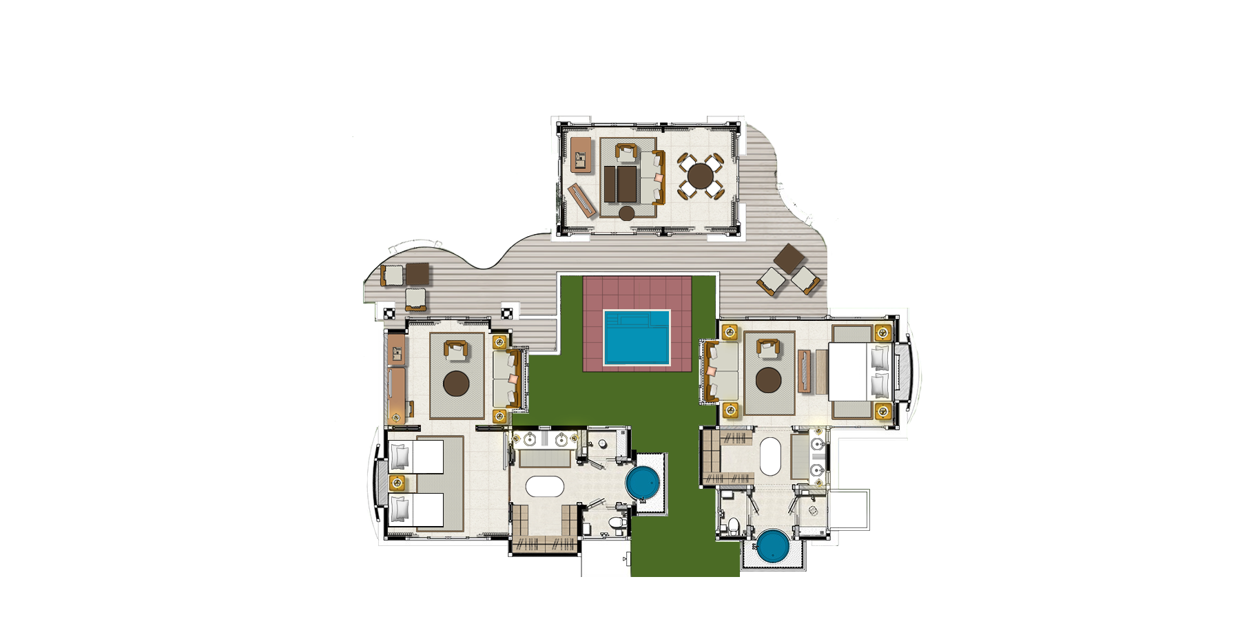 Вилла Делюкс с 2 спальнями и джакузи, вид на пляж