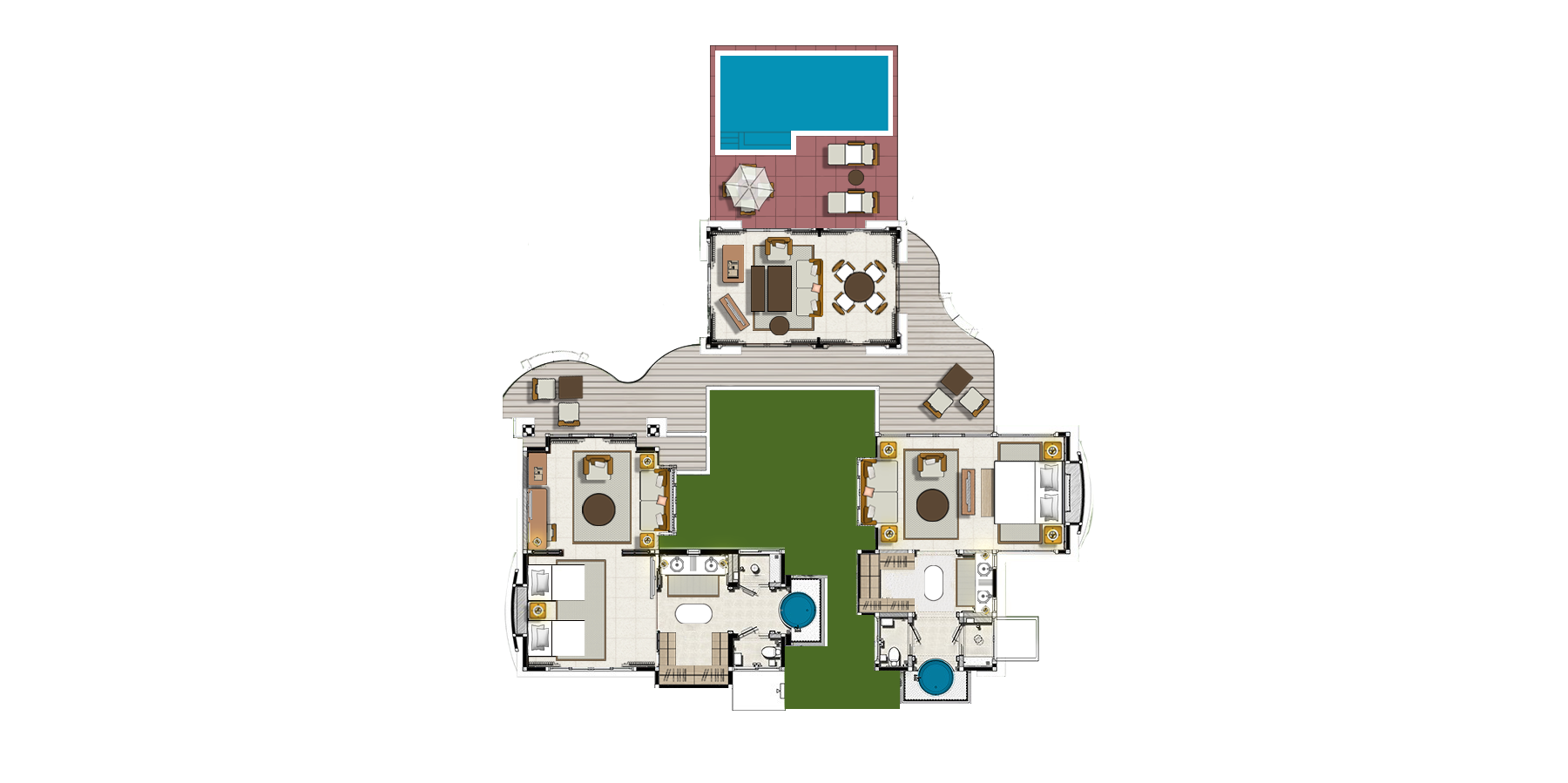 Вилла Делюкс с 2 спальнями и бассейном, вид на пляж