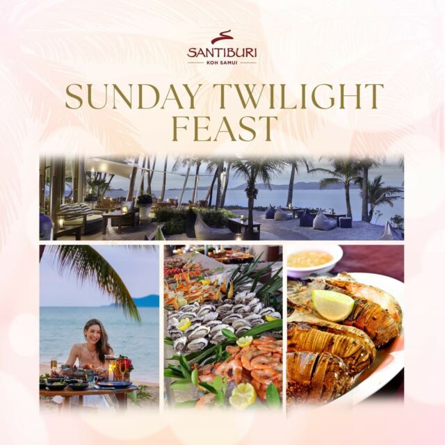 See out the last Sunday of every month in style with a bountiful buffet at The Beach House. Indulge in fresh seafood, Mediterranean favourites and dishes from all over Thailand accompanied by the perfect soundtrack from our DJ.⁠
⁠
MENU HIGHLIGHT⁠
Oyster Basket, Chilled Prawns, NZ Green Mussels⁠
Roasted BBQ Pork Ribs⁠
Classic Thai Food from 4 Regions⁠
Phad Thai Station⁠
Thai and Internation Desserts⁠
⁠
PREMIUM STATION⁠
Grilled River Prawn⁠
Grilled Slipper Lobster⁠
Grilled Thai Wagyu Beef Ribeye⁠
⁠
Sunday, 26 May 2024⁠
4.30 pm – 9.00 pm | At The Beach House⁠
⁠
THB 1,999++ per person (Food Only)⁠
THB 2,499++ per person (Food, Premium Station. Mimosa & Bloody Mary Station)⁠
⁠
Drinks packages available.⁠
Book before 20 May for Early Bird rates⁠
⁠
For information and reservations, contact rsvn@santiburi.com or call 077425031