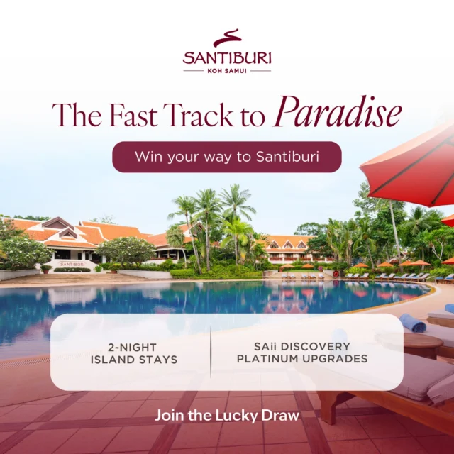 Your fast track to paradise starts here 🌴
.
Join The Fast Track to Paradise for your chance to win exclusive travel rewards at participating SAii DISCOVERY hotels and resorts.
.
In partnership with Bangkok Airways, selected winners can enjoy roundtrip flights, paired with island stays, and SAii DISCOVERY Platinum upgrades.
.
📝 How to join:
🔸 Become a SAii DISCOVERY Member
🔸 Like and share the campaign post
🔸 Complete the entry form on the landing page
.
🏆 Rewards include:
◻️ 2x two nights stay at SAii Phi Phi Island Village
▫️ Roundtrip flights from Bangkok to Phuket
▫️ Breakfast throughout the stay
▫️ Roundtrip land and sea transfers
▫️ Upgrade to SAii DISCOVERY Platinum membership
.
◻️ 2x two nights stay at SAii Laguna Phuket
▫️ Roundtrip flights from Bangkok to Phuket
▫️ Breakfast throughout the stay
▫️ Airport transfers
▫️ Upgrade to SAii DISCOVERY Platinum membership
.
◻️ 2x two nights stay at SAii Koh Samui Villas
▫️ Breakfast throughout the stay
▫️ Airport transfers
▫️ Upgrade to SAii DISCOVERY Platinum membership
.
◻️ 2x two nights stay at Santiburi Koh Samui
▫️ Breakfast throughout the stay
▫️ Airport transfers
▫️ Upgrade to SAii DISCOVERY Platinum membership
.
◻️ SAii DISCOVERY Platinum upgrades
▫️ For 6 additional lucky participants
.
Complete your entry here: https://www.saiihotels.com/giveaway-campaign/ 
.
⏳ Don’t miss your chance — campaign entries are open until the end of June 2026.
.
📣 Winners will be announced by 15 July 2026. Follow us and stay tuned.
.
#TheFastTrackToParadise #WinYourWayToSAii #SAiiDISCOVERY #SAiiPhiPhiIslandVillage #SAiiLagunaPhuket #SAiiKohSamuiVillas #SantiburiKohSamui #BangkokAirways